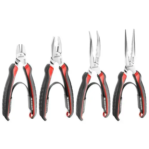Produktfoto 1 von Facom Zangensatz abgewinkelt 4 Stk. 160 mm, 180 mm, 200 mm Kombizange, Seitenschneider, Spitzzange, Rundzange