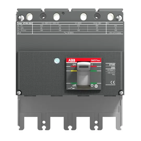 Produktfoto 1 von ABB XT4N 1SDA06, Kompaktschutzschalter 4-polig, 250 A Feststehend / Abschaltvermögen 65 kA 690 V ac 500 V dc