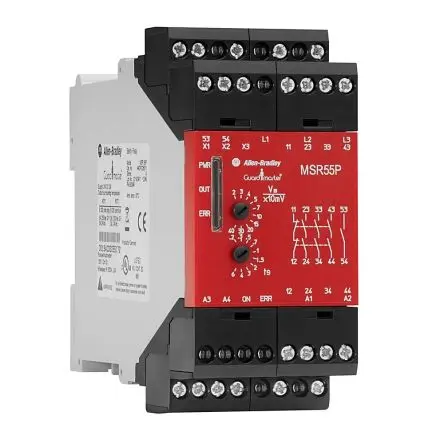 Produktfoto 1 von Allen Bradley 440R/MSR55P Sicherheitsrelais 24V dc, 3 Sicherheitskontakte, 1 Hilfsschalter, Manuell IEC/EN SIL IEC 61508