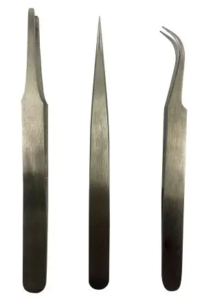 RS PRO Austenitstahl Pinzettensatz, 120 mm, Spitze Abgerundet, Geknickt, Flach Antimagnetisch 3-teilig