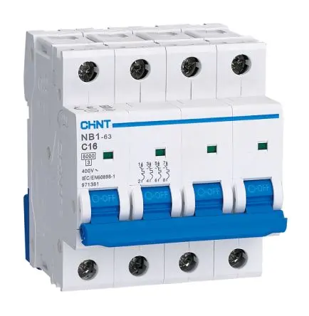 Produktfoto 1 von CHINT NB1 Miniaturüberlastschalter Typ C, Pol 4-polig 63A 415V ac, Abschaltvermögen 10000 A NB1