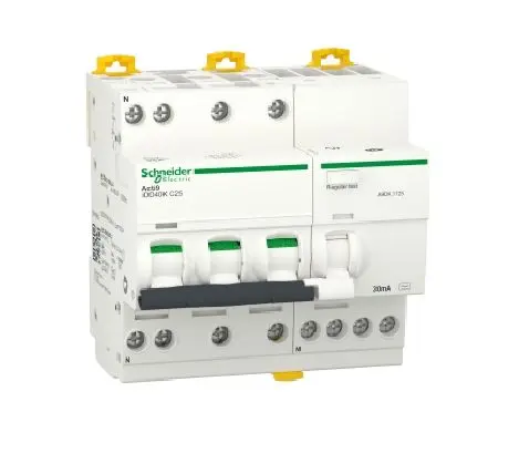 Produktfoto 1 von Schneider Electric Acti9 FI/LS-Schalter (RCBO) 25 A, 3-polig Typ C, Empfindlichkeit 30 mA