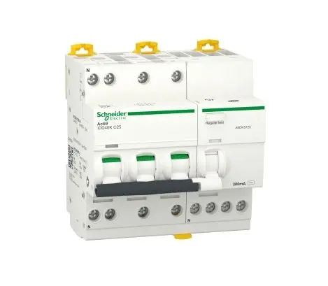 Produktfoto 1 von Schneider Electric Acti9 FI/LS-Schalter (RCBO) 25 A, 3-polig Typ C, Empfindlichkeit 300 mA