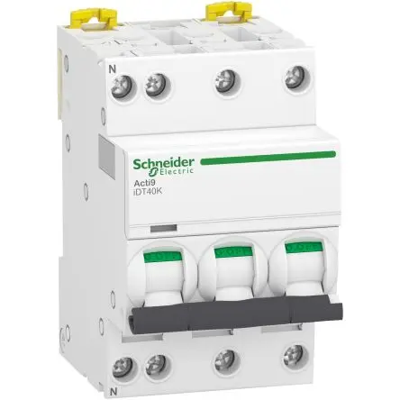 Produktfoto 1 von Schneider Electric Acti9 iDT40K Miniaturüberlastschalter Typ C, Pol 3+N-polig 40A 400V ac, Abschaltvermögen 4500 A Acti9