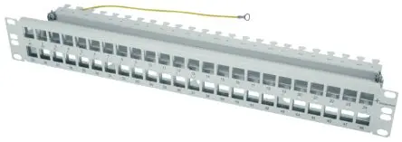 Produktfoto 1 von Telegärtner Telegartner Data Serie Patchfeld 48 Anschl. RJ45 Abgeschirmt, 1 U, Hellgrau