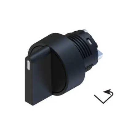 Produktfoto 1 von RS PRO Wählschalterkopf Schwarz 2-Positionen 22.5mm Federrückstellung von rechts