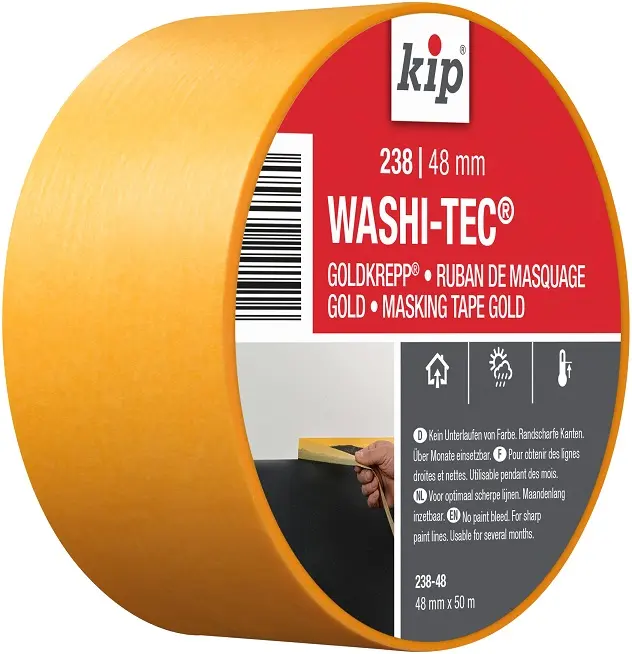 Produktfoto 1 von KIP WASHI TEC PREMIUM Papier Abdeckband Gold, Stärke 0.09 mm Acryl-Kleber 48 mm x 50 m