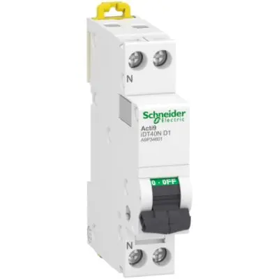 Produktfoto 1 von Schneider Electric Acti9 iDT40N Miniaturüberlastschalter Typ D, Pol 1-polig 1 A 400 V ac, Abschaltvermögen 6000 A Acti9