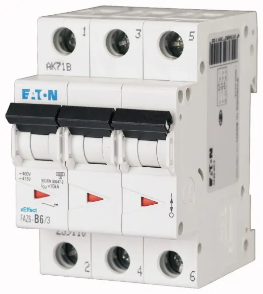 Produktfoto 1 von Eaton xEffect Miniaturüberlastschalter Typ B, Pol 3-polig 2 A 400 V ac, Abschaltvermögen 6 kA xEffect