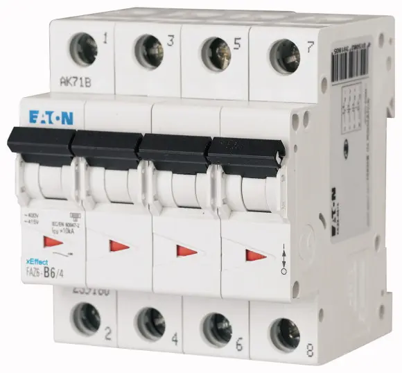 Produktfoto 1 von Eaton xEffect Miniaturüberlastschalter Typ B, Pol 4-polig 2 A 400 V ac, Abschaltvermögen 6 kA xEffect