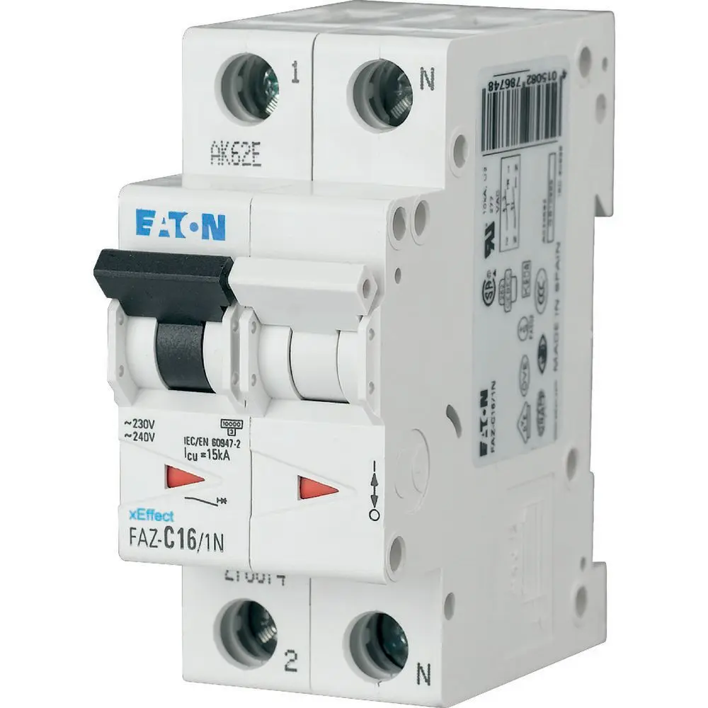 Produktfoto 1 von Eaton xEffect Miniaturüberlastschalter Typ C, Pol 1-polig 16 A 230 V ac, Abschaltvermögen 10 kA xEffect