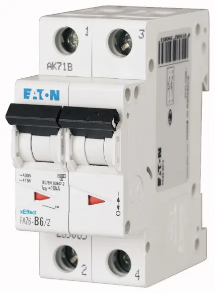 Eaton xEffect Miniaturüberlastschalter Typ B, Pol 2-polig 1 A 400 V ac, Abschaltvermögen 6 kA xEffect
