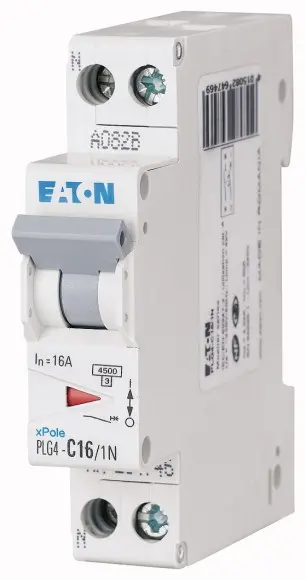 Produktfoto 1 von Eaton PLG4 Miniaturüberlastschalter Typ B, Pol 1-polig 16 A 230 V ac, Abschaltvermögen 4.5 kA Plexo