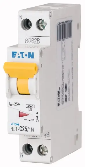 Produktfoto 1 von Eaton PLG4 Miniaturüberlastschalter Typ B, Pol 1-polig 25 A 230 V ac, Abschaltvermögen 4.5 kA Plexo