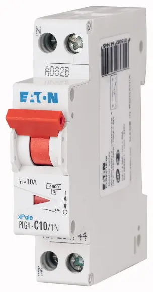 Produktfoto 1 von Eaton PLG4 Miniaturüberlastschalter Typ B, Pol 1-polig 10 A 230 V ac, Abschaltvermögen 4.5 kA Plexo