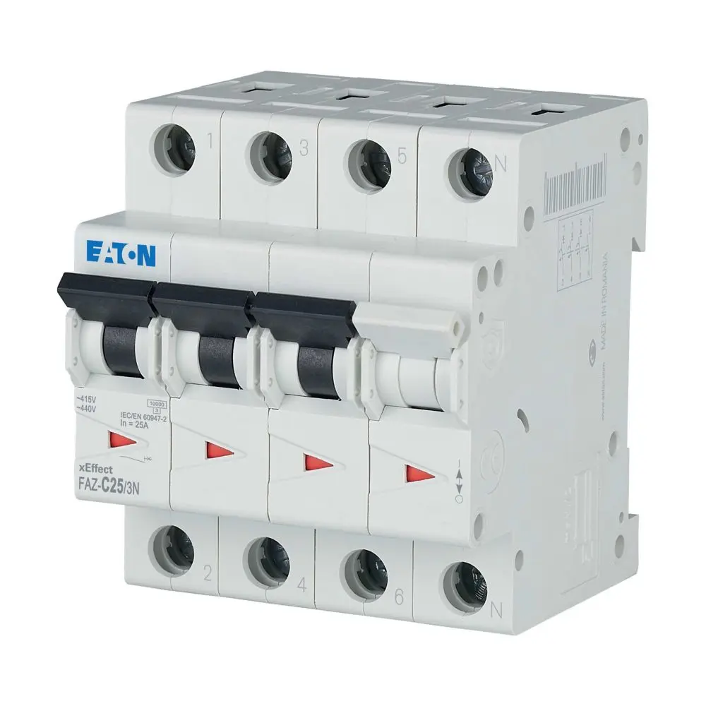 Eaton Miniaturüberlastschalter Typ C, Pol 3-polig 25 A 415 V ac, Abschaltvermögen 15 kA FAZ 60 V dc