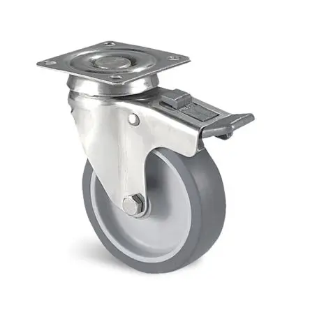 Produktfoto 1 von Guitel Hervieu Gebremst, schwenkbar Rolle, Rad ø 75 mm, 60 kg, Ges H. 106 mm, Rad B. 24 mm, Gummi