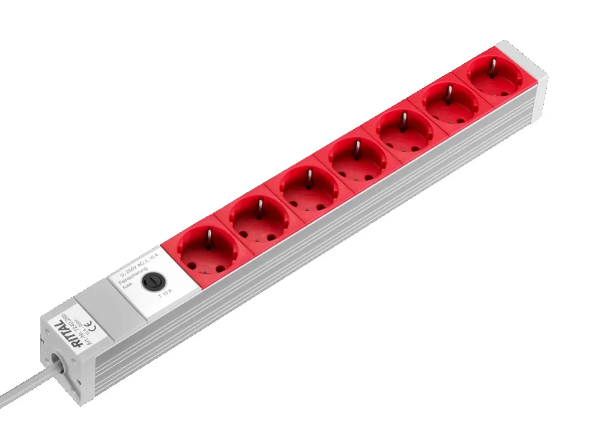Produktfoto 1 von Rittal DK 7240.260 Typ F Steckdoseneinheit, 7-fach 10A, 2m Kabel, 250 V
