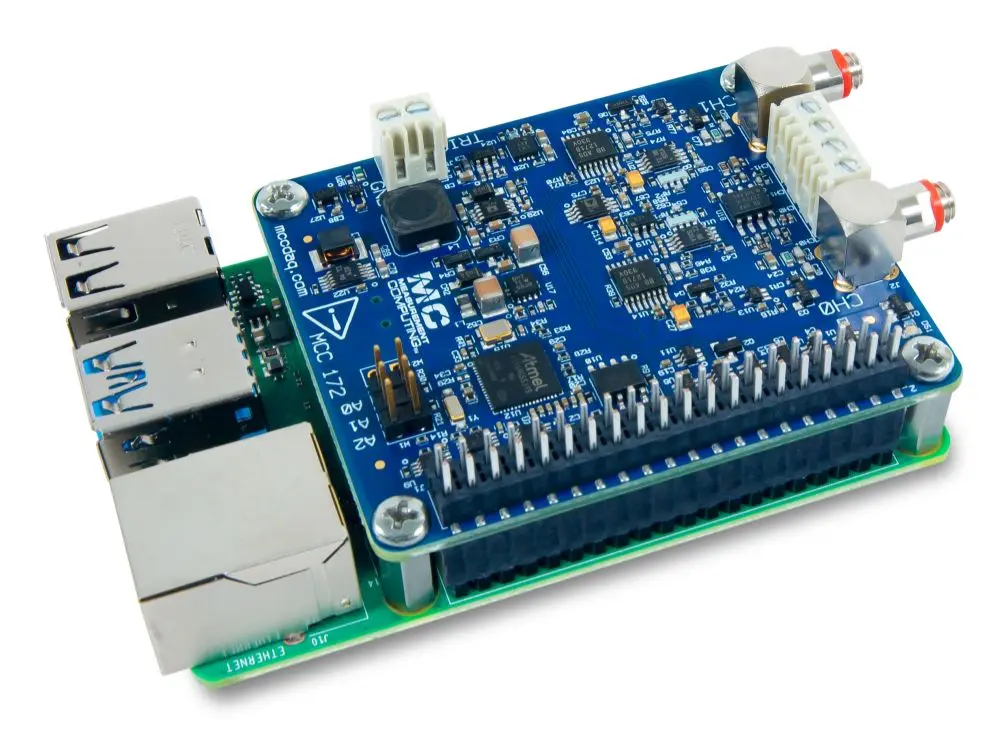 Digilent MCC 172: IEPE-Mess-DAQ-HAT für Raspberry Pi mit zwei Koaxialkabeln Datenlogger