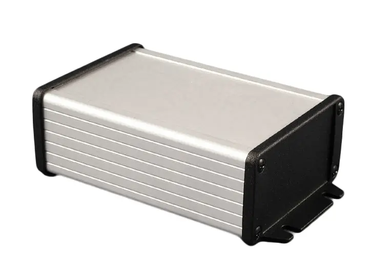 Produktfoto 1 von Hammond 1457-EMI; Gehäuse; Aluminium-Strangpressprofil; Hell eloxiert, Schwarz IP54 Breite 84 mm Höhe 44 mm Länge 120.00