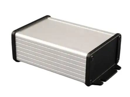 Produktfoto 1 von Hammond 1457-EMI; Gehäuse; Aluminium-Strangpressprofil; Hell eloxiert, Schwarz Geflanscht IP54 Breite 83.8 mm Höhe 43.9