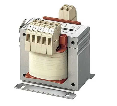 Produktfoto 1 von Siemens Transformator, 100VA, Primär 242V ac / Sekundär 24V DIN-Schiene 1 Ausg., 98mm x 86mm x 102mm