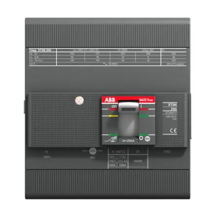 Produktfoto 1 von ABB SACE Tmax XT XT3N, Kompaktschutzschalter 4-polig, 200A Feststehend / Abschaltvermögen 3.75 kA 690V ac 500 V dc