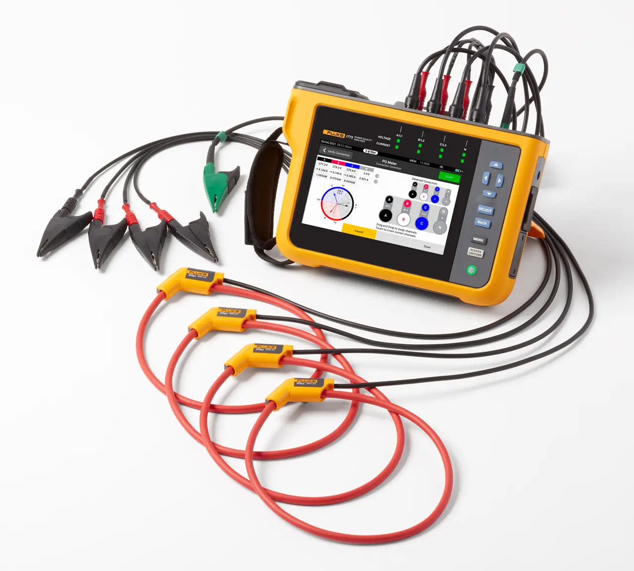 Produktfoto 1 von Fluke 1773, 3-Phasen Netzqualitätsanalysator 1500mW, 1000V dc / 6000A, DKD/DAkkS-kalibriert