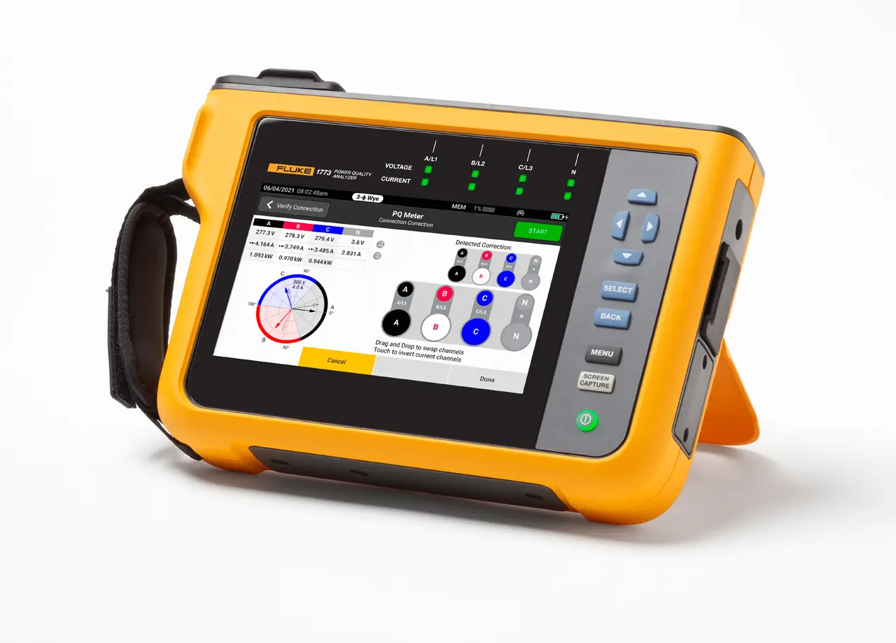 Produktfoto 1 von Fluke 1773/BASIC, 3-Phasen Netzqualitätsanalysator 1500mW, 1000V dc / 6000A, DKD/DAkkS-kalibriert