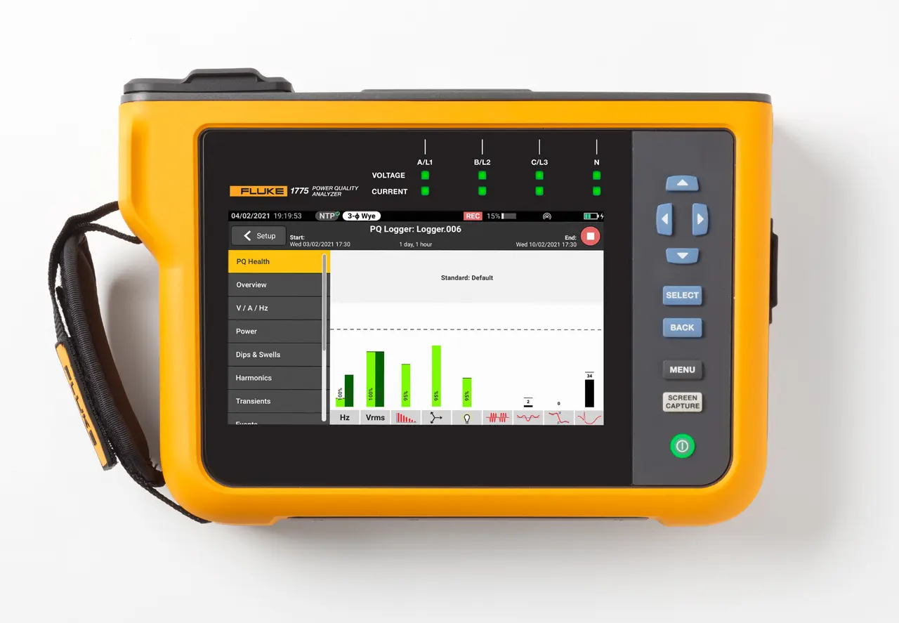 Produktfoto 1 von Fluke 1775/BASIC, 3-Phasen Netzqualitätsanalysator 1500mW, 1000V dc / 6000A, DKD/DAkkS-kalibriert