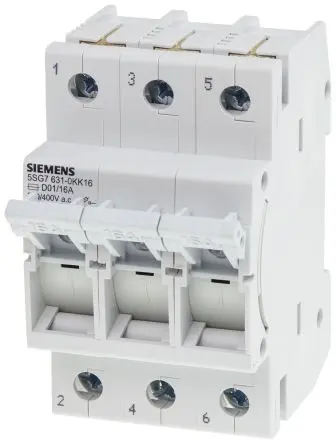 Produktfoto 1 von Siemens 5SG Sicherungsschalter-Trennschalter / 3-polig 10A Umschlossen, D01 Sicherungsgröße, 3 phasig