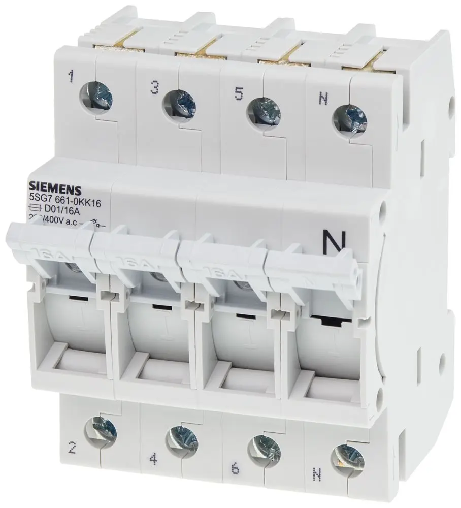 Produktfoto 1 von Siemens 5SG Sicherungsschalter-Trennschalter / 4-polig 16 A Umschlossen, D01 Sicherungsgröße, 3 phasig