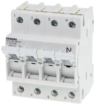 Produktfoto 1 von Siemens 5SG Sicherungsschalter-Trennschalter / 4-polig 16A Umschlossen, D01 Sicherungsgröße, 3 phasig