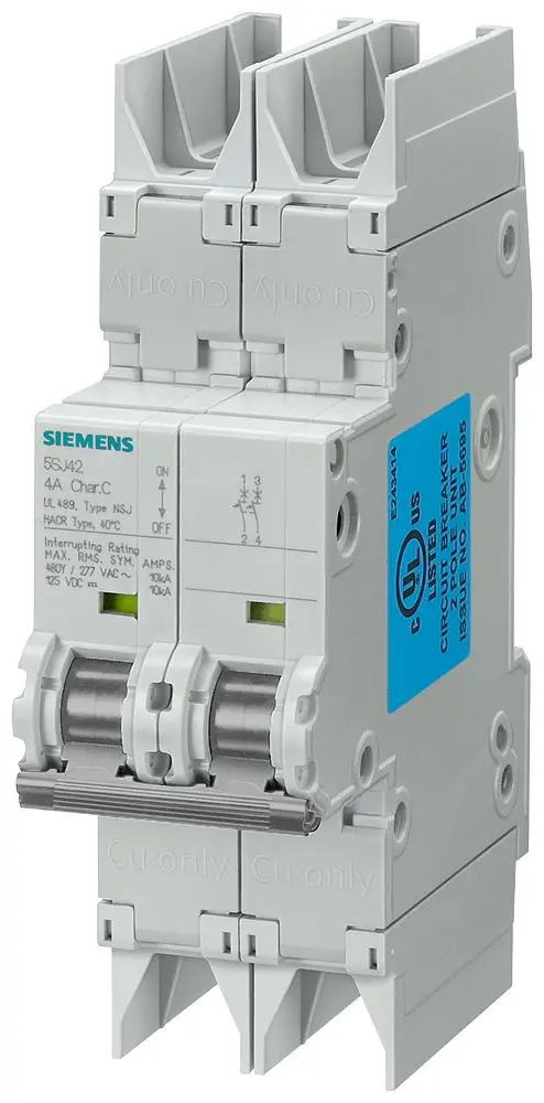 Produktfoto 1 von Siemens 5SJ Miniaturüberlastschalter Klasse C, Pol 2-polig 4 A 440 V ac, Abschaltvermögen 14 kA SENTRON