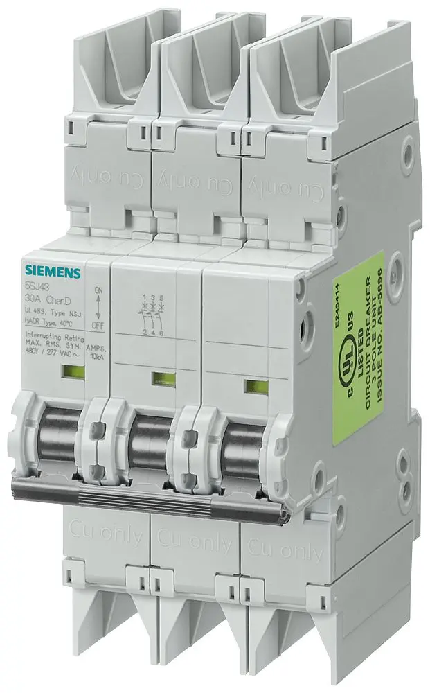 Produktfoto 1 von Siemens 5SJ Miniaturüberlastschalter Klasse C, Pol 3-polig 20 A 440 V ac, Abschaltvermögen 10 kA SENTRON