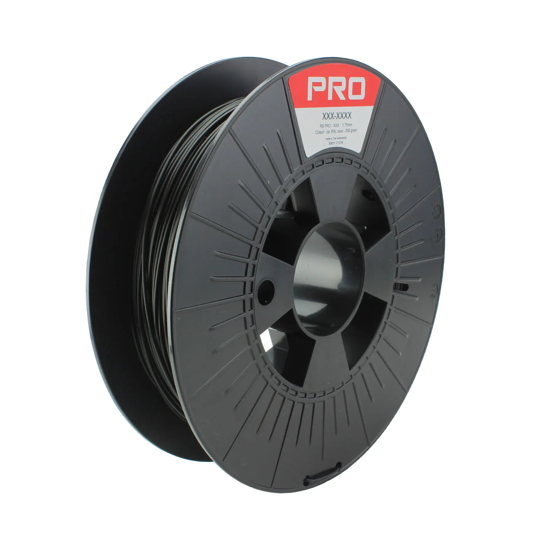 Produktfoto 1 von RS PRO Robustes PLA 3D-Drucker Filament, Schwarz, 1.75 mm, Fused Deposition Modelling (FDM), 500 g