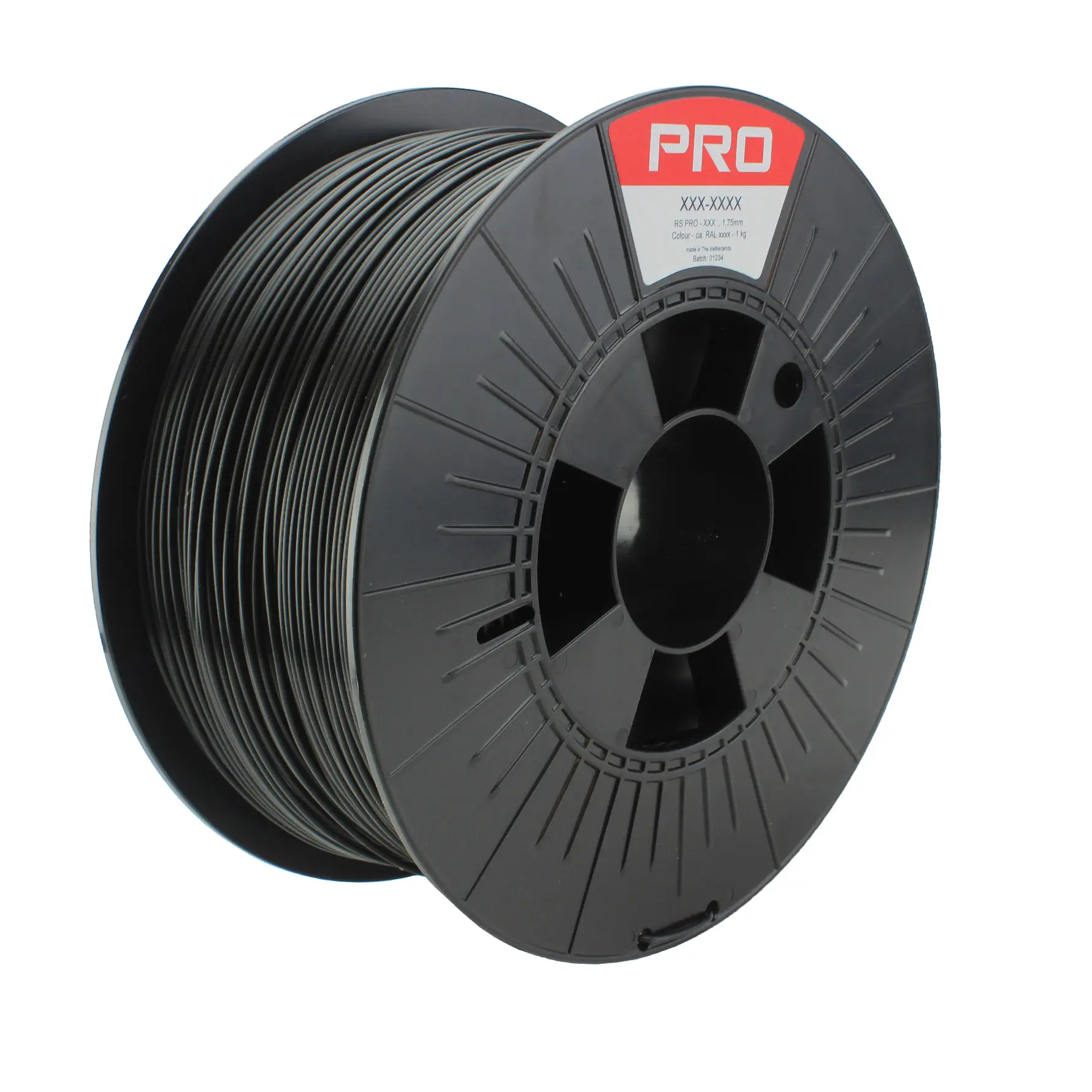 Produktfoto 1 von RS PRO Robustes PLA 3D-Drucker Filament zur Verwendung mit Gängige Desktop-3D-Drucker, Schwarz, 1.75 mm, Fused