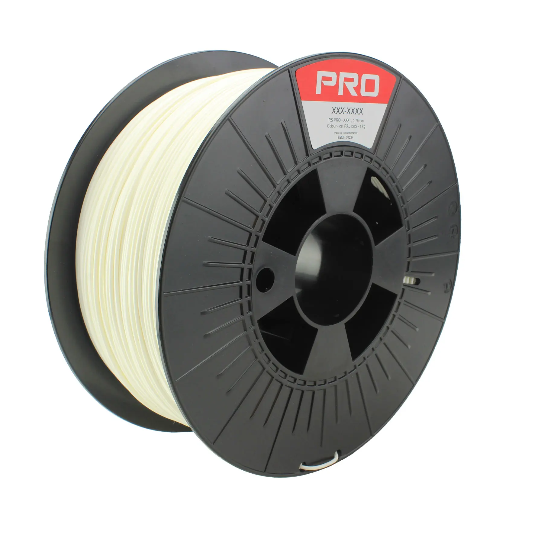 Produktfoto 1 von RS PRO Robustes PLA 3D-Drucker Filament zur Verwendung mit Gängige Desktop-3D-Drucker, Weiß, 1.75 mm, Fused Deposition