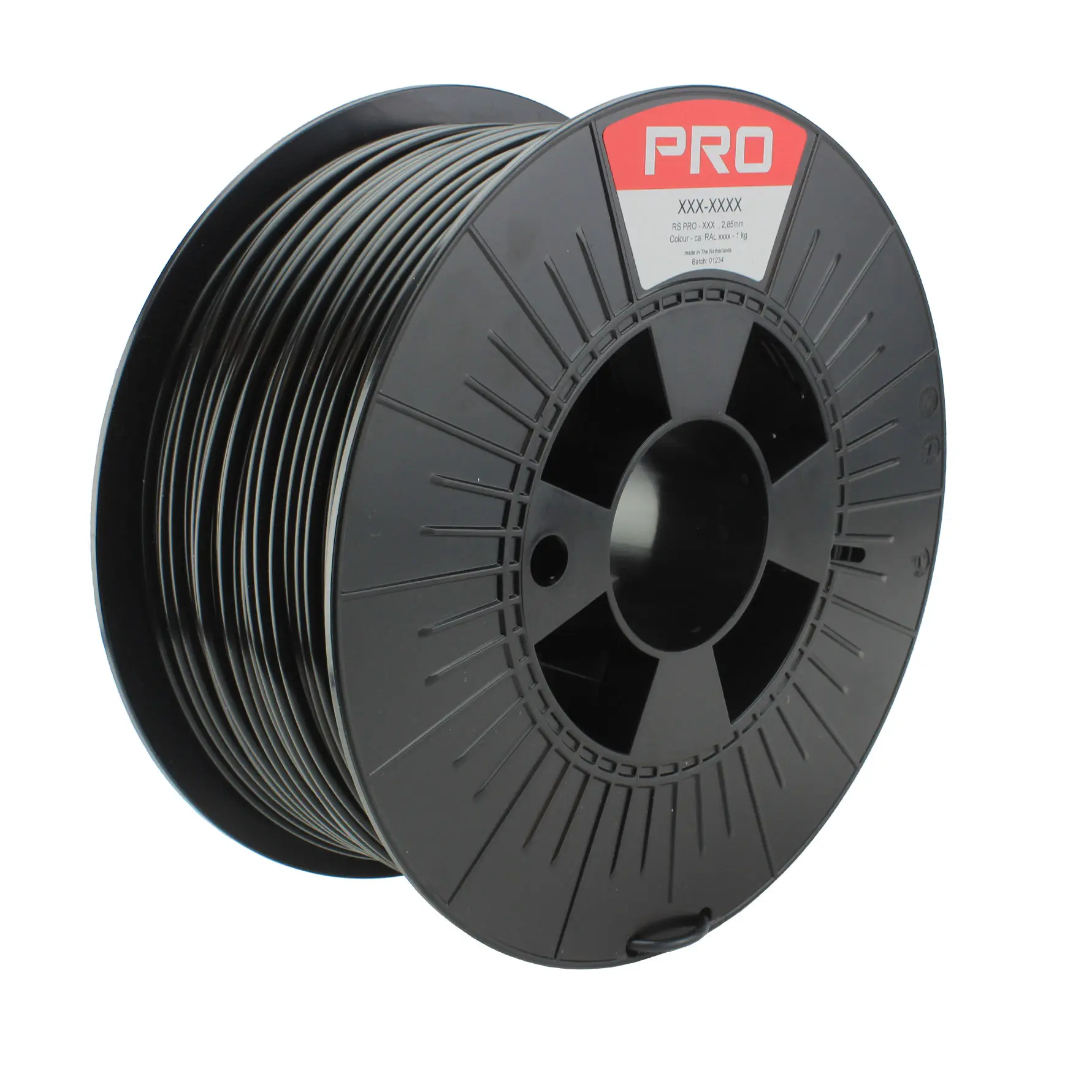 Produktfoto 1 von RS PRO Robustes PLA 3D-Drucker Filament zur Verwendung mit Gängige Desktop-3D-Drucker, Schwarz, 2.85 mm, Fused