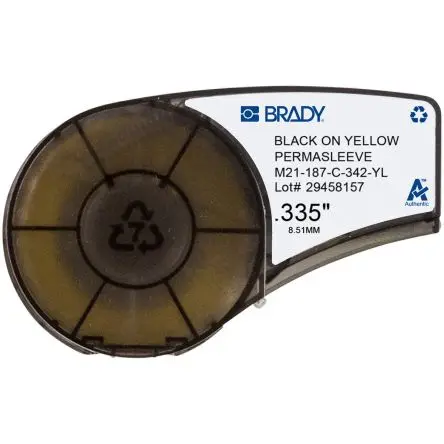 Produktfoto 1 von Brady R4300 Wärmeschrumpf Kabelmarkier-Hülsen, Schwarz auf Gelb, Ø 1.6 mm - 3.8 mm, 2.13 m x 20.65mm