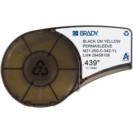 Produktfoto 1 von Brady R4300 Wärmeschrumpf Kabelmarkier-Hülsen, Schwarz auf Gelb, Ø 2.4 mm - 5.5 mm, 2.13 m x 20.65mm