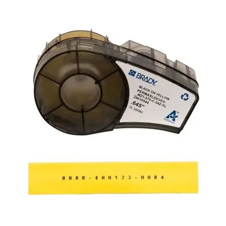 Produktfoto 1 von Brady R4300 Wärmeschrumpf Kabelmarkier-Hülsen, Schwarz auf Gelb, Ø 3.2 mm - 8.1 mm, 2.13 m x 27mm