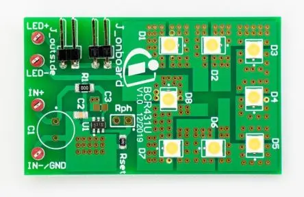 Produktfoto 1 von Infineon BCR431U Demo-Tafel, DEMO_BCR431U_LVDROP LED-Treiber, für LED-Beleuchtung, Beleuchtung
