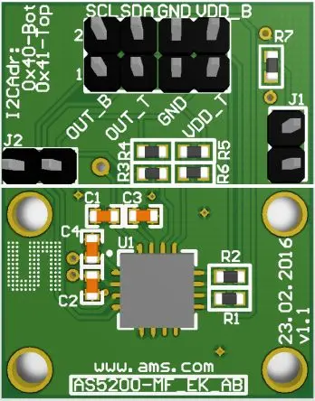 Produktfoto 1 von ams OSRAM AS5200L AS5200L-MF_EK_AB, Adapterplatine Entwicklungstool Sensor, Positionssensor für AS5200L.