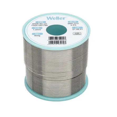 Produktfoto 1 von Weller Draht Lötzinn bleifrei 99.3 %Sn 0 %Pb 0.7 %Cu 0 %Ag, 228 °C, Ø 1.2 mm / 500 g