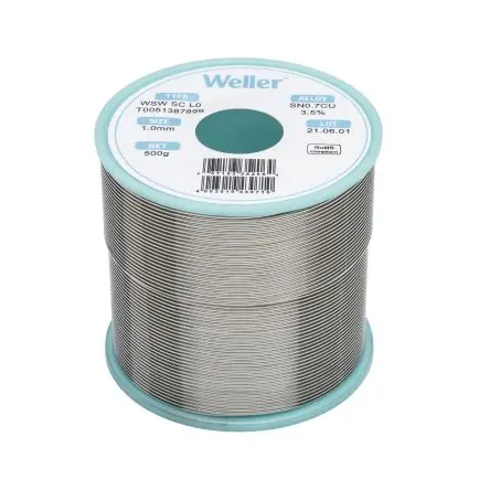 Produktfoto 1 von Weller Draht Lötzinn bleifrei 99.3 %Sn 0 %Pb 0.7 %Cu 0 %Ag, 233 °C, Ø 1 mm / 500 g