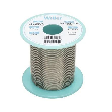Produktfoto 1 von Weller Draht Lötzinn bleifrei 96.5 %Sn 0 %Pb 0.5 %Cu 3 %Ag, 221 °C, Ø 0.8 mm / 100 g