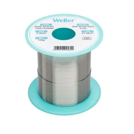 Produktfoto 1 von Weller Draht Lötzinn bleifrei 99.3 %Sn 0 %Pb 0.6 %Cu 0 %Ag, 229 °C, Ø 0.3 mm / 100 g