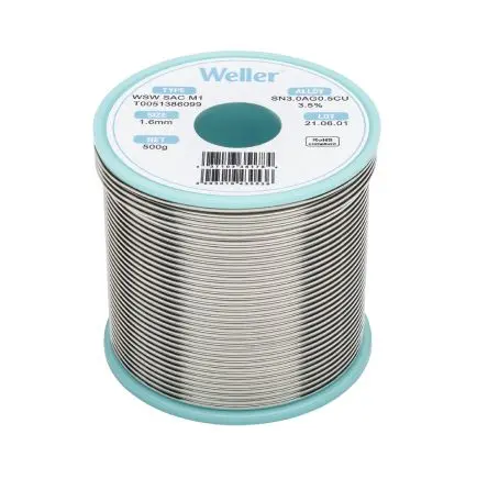 Produktfoto 1 von Weller Draht Lötzinn bleifrei 96.5 %Sn 0 %Pb 0.5 %Cu 3 %Ag, 221 °C, Ø 1.6 mm / 500 g