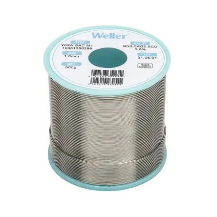 Produktfoto 1 von Weller Draht Lötzinn bleifrei 96.5 %Sn 0 %Pb 0.5 %Cu 3 %Ag, 221 °C, Ø 1 mm / 500 g